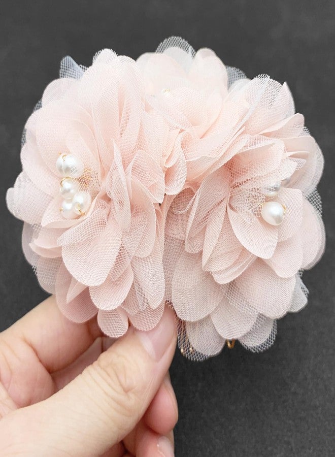 BETITETO Pink Flower Hair Comb Bridal Pearl Chiffon Floral Hair Buns Pins Accessories for Wedding Party Banquet - Image 1